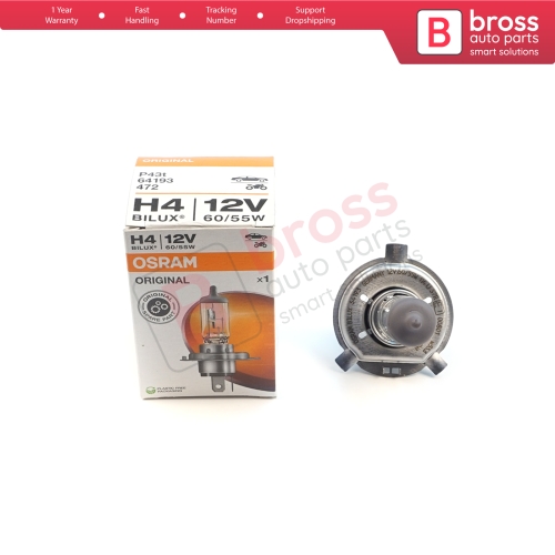 1 Piece OSRAM ORIGINAL 64193 12V 60/55W H4 P43t Halogen Bulb for Headlight Low-Beam High-Beam Fog Lamp