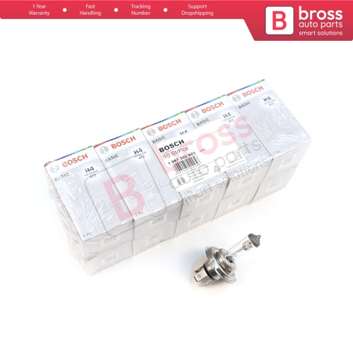 10 Pieces BOSCH BASIC 1 987 302 803 12V 60/55W H4 Halogen Bulb for Headlight Low-Beam High-Beam Fog Lamp