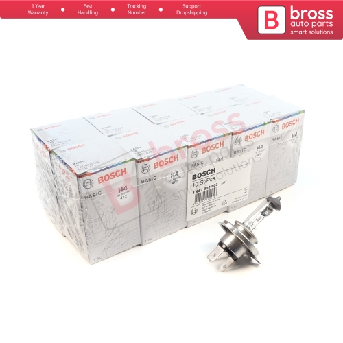 10 Pieces BOSCH BASIC 1 987 302 803 12V 60/55W H4 Halogen Bulb for Headlight Low-Beam High-Beam Fog Lamp
