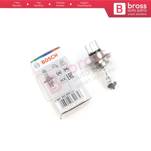 1 Piece BOSCH BASIC 1 987 302 803 12V 60/55W H4 Halogen Bulb for Headlight Low-Beam High-Beam Fog Lamp