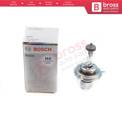 1 Piece BOSCH BASIC 1 987 302 803 12V 60/55W H4 Halogen Bulb for Headlight Low-Beam High-Beam Fog Lamp