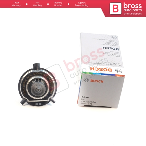 1 Piece BOSCH BASIC 1 987 302 803 12V 60/55W H4 Halogen Bulb for Headlight Low-Beam High-Beam Fog Lamp
