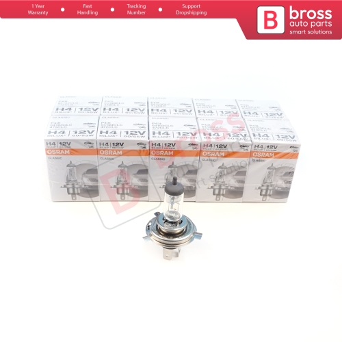 10 Pieces OSRAM CLASSIC 64193CLC 12V 60/55W H4 P43t Halogen Bulb for Headlight Low-Beam High-Beam Fog Lamp
