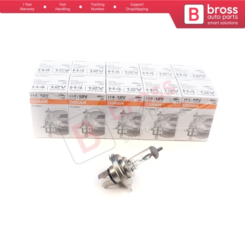 10 Pieces OSRAM CLASSIC 64193CLC 12V 60/55W H4 P43t Halogen Bulb for Headlight Low-Beam High-Beam Fog Lamp