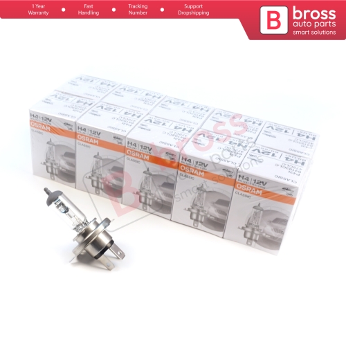 10 Pieces OSRAM CLASSIC 64193CLC 12V 60/55W H4 P43t Halogen Bulb for Headlight Low-Beam High-Beam Fog Lamp