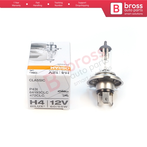 1 Piece OSRAM CLASSIC 64193CLC 12V 60/55W H4 P43t Halogen Bulb for Headlight Low-Beam High-Beam Fog Lamp