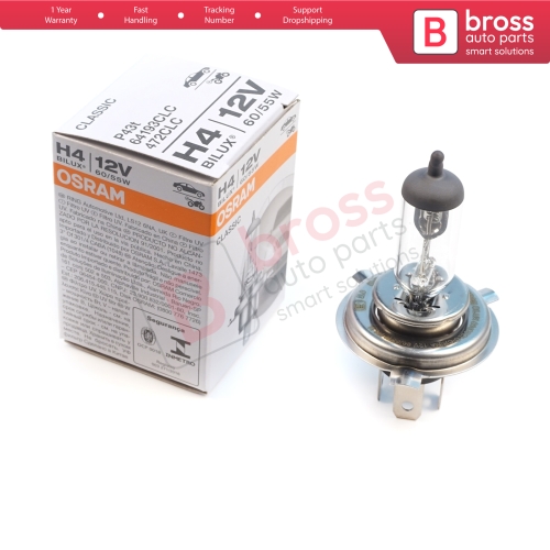 1 Piece OSRAM CLASSIC 64193CLC 12V 60/55W H4 P43t Halogen Bulb for Headlight Low-Beam High-Beam Fog Lamp