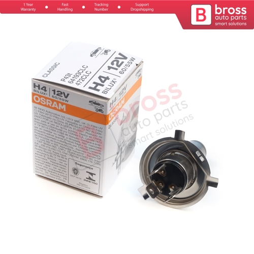 1 Piece OSRAM CLASSIC 64193CLC 12V 60/55W H4 P43t Halogen Bulb for Headlight Low-Beam High-Beam Fog Lamp