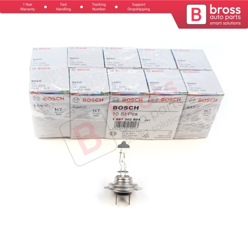 10 Pieces BOSCH BASIC 1 987 302 804 H7 12V 55W PX26d Halogen Bulb for Headlight Low-Beam High-Beam Fog Lamp