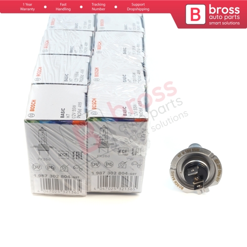 10 Pieces BOSCH BASIC 1 987 302 804 H7 12V 55W PX26d Halogen Bulb for Headlight Low-Beam High-Beam Fog Lamp