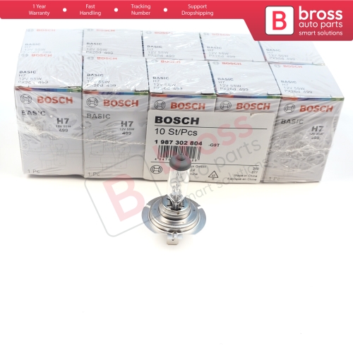 10 Pieces BOSCH BASIC 1 987 302 804 H7 12V 55W PX26d Halogen Bulb for Headlight Low-Beam High-Beam Fog Lamp