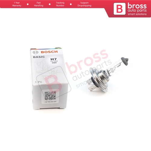 1 Piece BOSCH BASIC 1 987 302 804 H7 12V 55W PX26d Halogen Bulb for Headlight Low-Beam High-Beam Fog Lamp