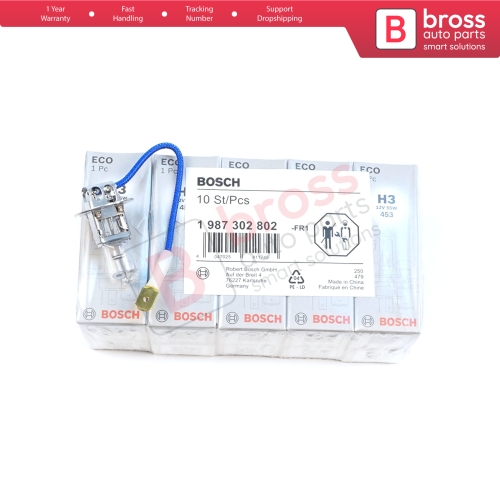10 Pieces BOSCH ECO 1 987 302 802 H3 12V 55W PK22s H3 Halogen Bulb for Fog Trailer Off-Road Headlight Lamp