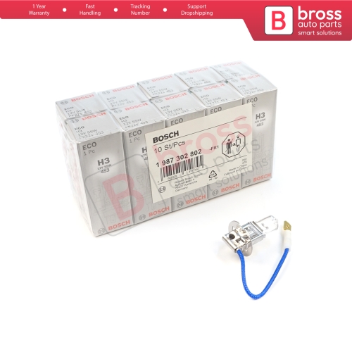 10 Pieces BOSCH ECO 1 987 302 802 H3 12V 55W PK22s H3 Halogen Bulb for Fog Trailer Off-Road Headlight Lamp