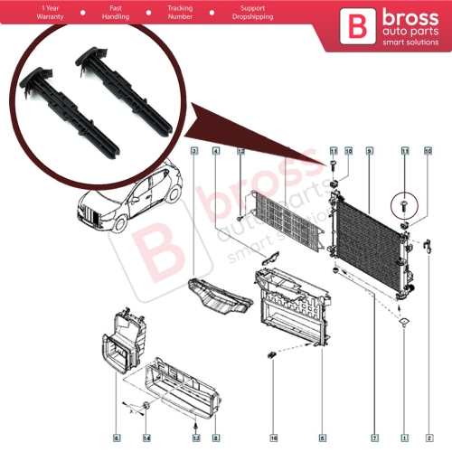 Radiator Pillar Fixing Pin Locator Support Mounting Clip 215432175R for Renault Clio 5