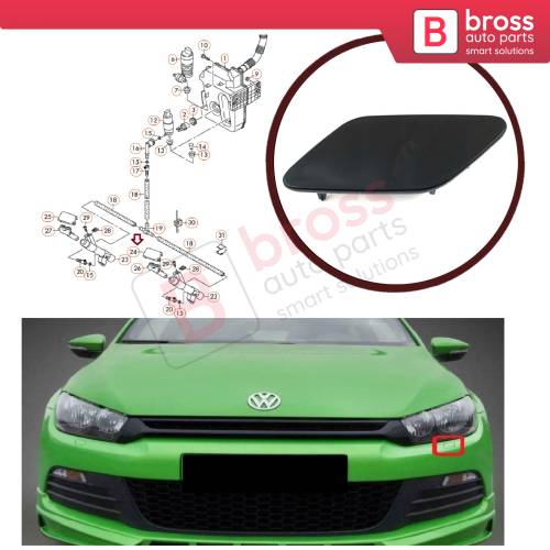 Headlight Washer Cover Cap Left 1K8955109 for VW Scirocco 2008-2014