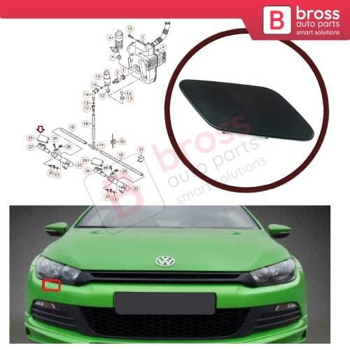 Headlight Washer Cover Cap Right 1K8955110 for VW Scirocco 2008-2014