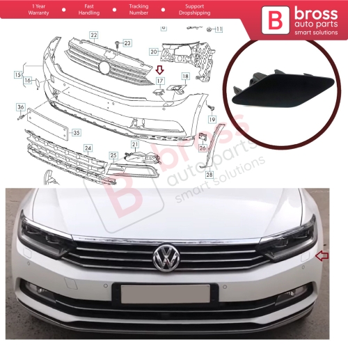 Headlight Washer Cover Cap Left 3G0807937 for VW Passat B8 3G 2015-2019