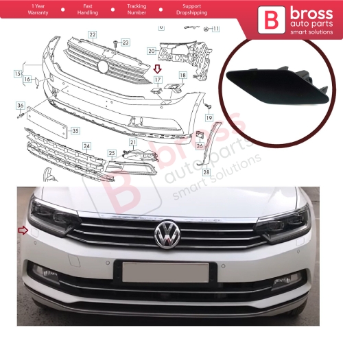 Headlight Washer Cover Cap Right 3G0807938 for VW Passat B8 3G 2015-2019