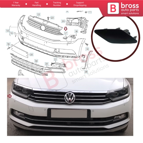 Headlight Washer Cover Cap Right 3G0807938 for VW Passat B8 3G 2015-2019