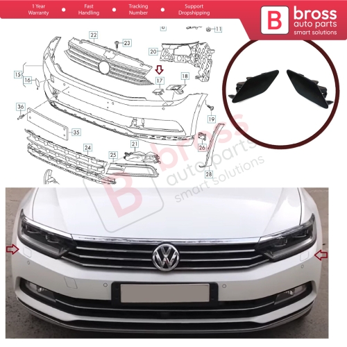 Headlight Washer Cover Cap Set 3G0807937 38 for VW Passat B8 3G 2015-2019