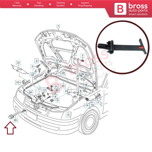 Bonnet Hood Latch Release Lever Pull Handle Rod 3B0823593D for VW Passat 2001-2005