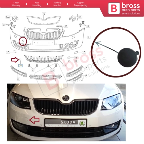 Front Bumper Tow Eye Hook Cover Cap 5E0807241 for Skoda Octavia 2012-2017