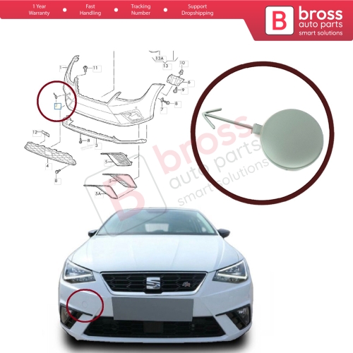 Bross Auto Parts - BSP1031 Front Bumper Tow Eye Hook Cover Cap 6F0807241  for Seat Ibiza 2017-2021