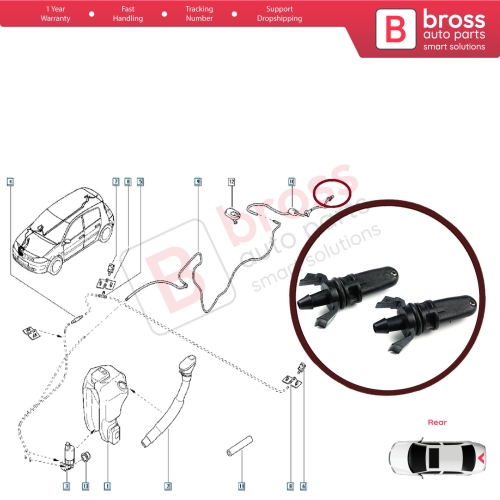 2 Pieces Rear Window Wiper Water Washer Nozzle Spray Jets for Renault Scenic MK2 3 Megane 2 Espace 5 Clio 3 Twingo 2 8200107563