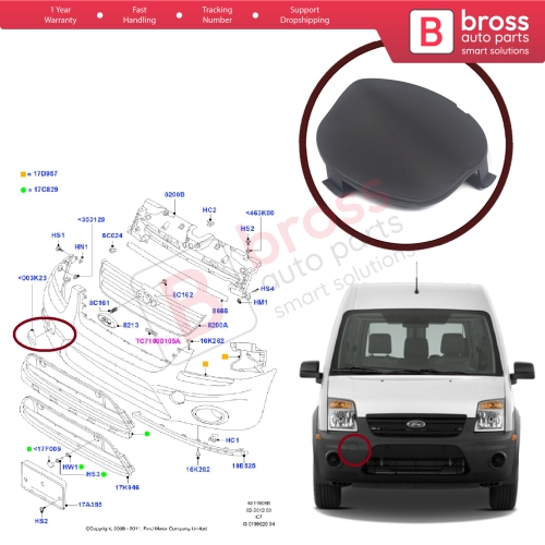 Front Bumper Tow Hook Eye Cover Cap Right 5028672 for Ford Transit Tourneo Connect 2009-2012