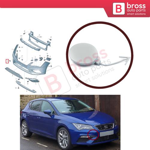 Front Bumper Tow Eye Hook Cover Cap 5F0807241C for Seat Leon 2017-2020