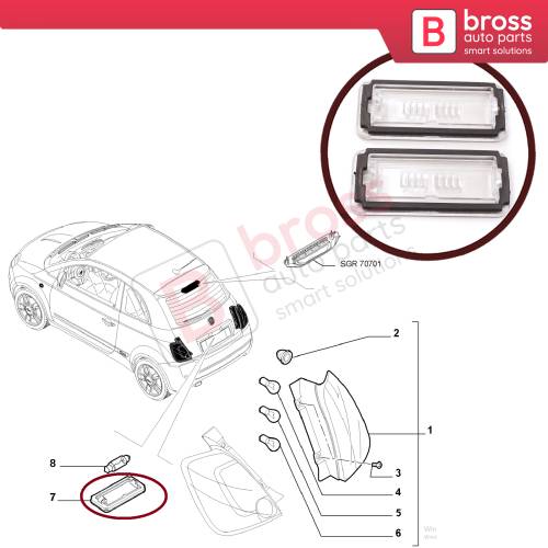 Rear Number Plate Lamp Light Lens Cover Set 51800482 for Fiat Abarth 500 500C Linea 