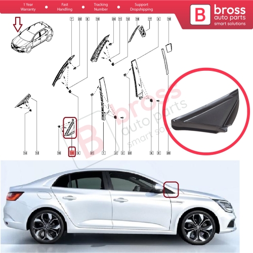 RIGHT Side View Mirror Triangle Fender Corner Trim Cover for Renault Megane MK4 2016-On 638744983R