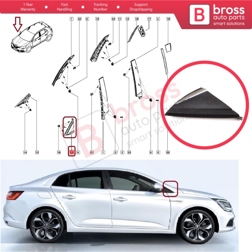 RIGHT Side View Mirror Triangle Fender Corner Trim Cover for Renault Megane MK4 2016-On 638740438R