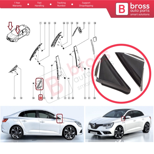 Side View Mirror Triangle Fender Corner Trim Cover Set for Renault Megane MK4 2016-On 638758950R 638740438R