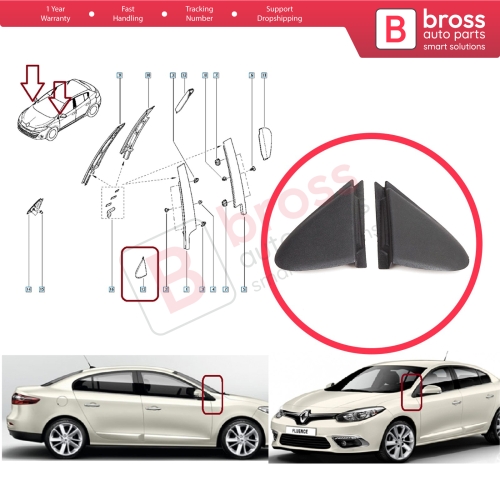 Side View Mirror Triangle Fender Corner Trim Cover Set for Renault Megane MK3 Fluence 638750012R 638740012R