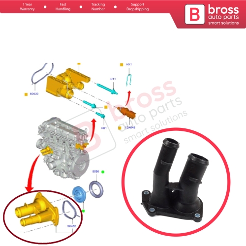Thermostat Housing Coolant Flange Pipe for Ford Fusion Focus C-Max Fiesta Mondeo B-Max Ecosport 1707050 2S6G9K478BD