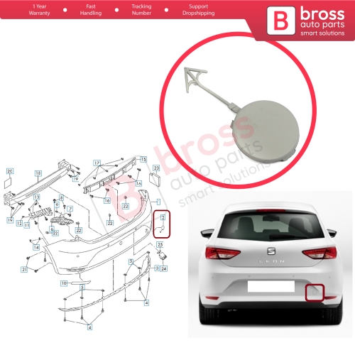 Rear Bumper Tow Hitch Eye Hook Cover Cap for Seat Leon MK3 5F ST SC 2012-2016 Pre-Facelift 5F0807441 