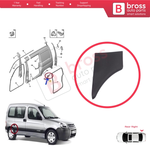 Rear Right Fender Trim Molding for Citroen Berlingo MK1 M49 M59 1996-2008 8547.K4