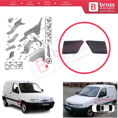 Front Left Right Fender Trim Molding for Peugeot Partner M49 1996-2002 Pre-Facelift 8544.F2 8544.F1