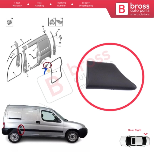 Rear Right Fender Trim Molding for Peugeot Partner MK1 M49 M59 1996-2008 8547.K5