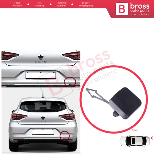 Rear Bumper Tow Eye Hook Cover Cap Primed for Renault Clio MK5 V B7 BJA 2019-2023 Pre-Facelift 511654352R