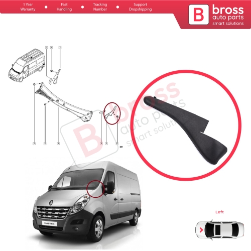 Windshield Moulding Trim Grille Bracket Strip Left for Renault Master MK3 Nissan NV400 Interstar Vauxhall Opel Movano B 668110012R