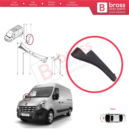 Windshield Moulding Trim Grille Bracket Strip Right for Renault Master MK3 Nissan NV400 Interstar Vauxhall Opel Movano B 668100009R