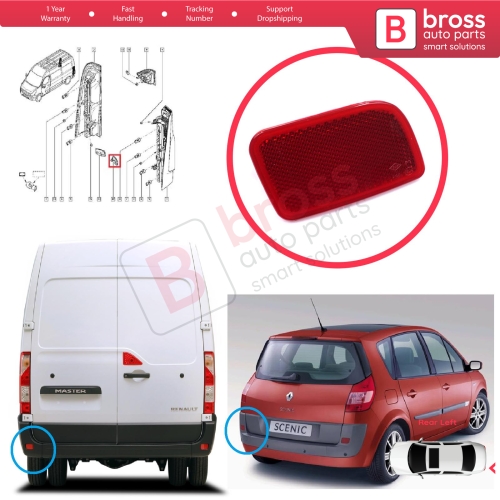 Rear Left Side Bumper Reflex Reflector for Renault Master 3 Scenic 2 Nissan NV400 Interstar Vauxhall Opel Movano B X62 8200152642