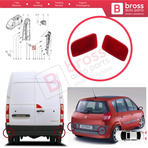 Rear Right Left Side Bumper Reflex Reflector for Renault Master 3 Scenic 2 Nissan NV400 Interstar Vauxhall Opel Movano B X62 8200152642 8200152643