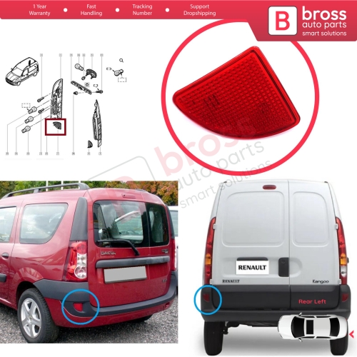 Rear Left Side Bumper Reflex Reflector for Renault Kangoo MK1 Express Nissan Kubistar X76 Dacia Logan MK1 KS MCV Van 2004-2008 7700308720