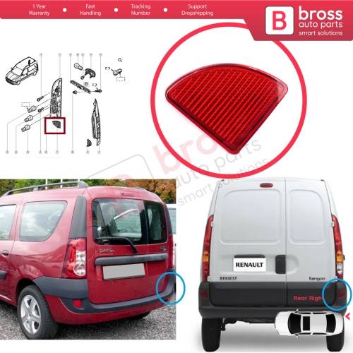 Rear Right Side Bumper Reflex Reflector for Renault Kangoo MK1 Express Nissan Kubistar X76 Dacia Logan MK1 KS MCV Van 2004-2008 7700308719