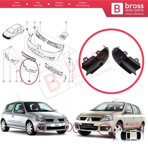 Front Bumper Fog Light Frame Housing Left Right for Renault Clio II Phase 4 Symbol MK1 Campus 2006-2008 7702295498