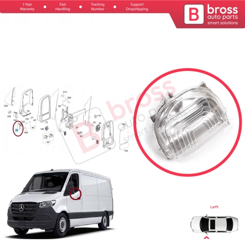Left Side Door Wing Mirror White Clear Indicator Lamp Lens for Mercedes Sprinter MK3 907 910 2018-On 9109064700